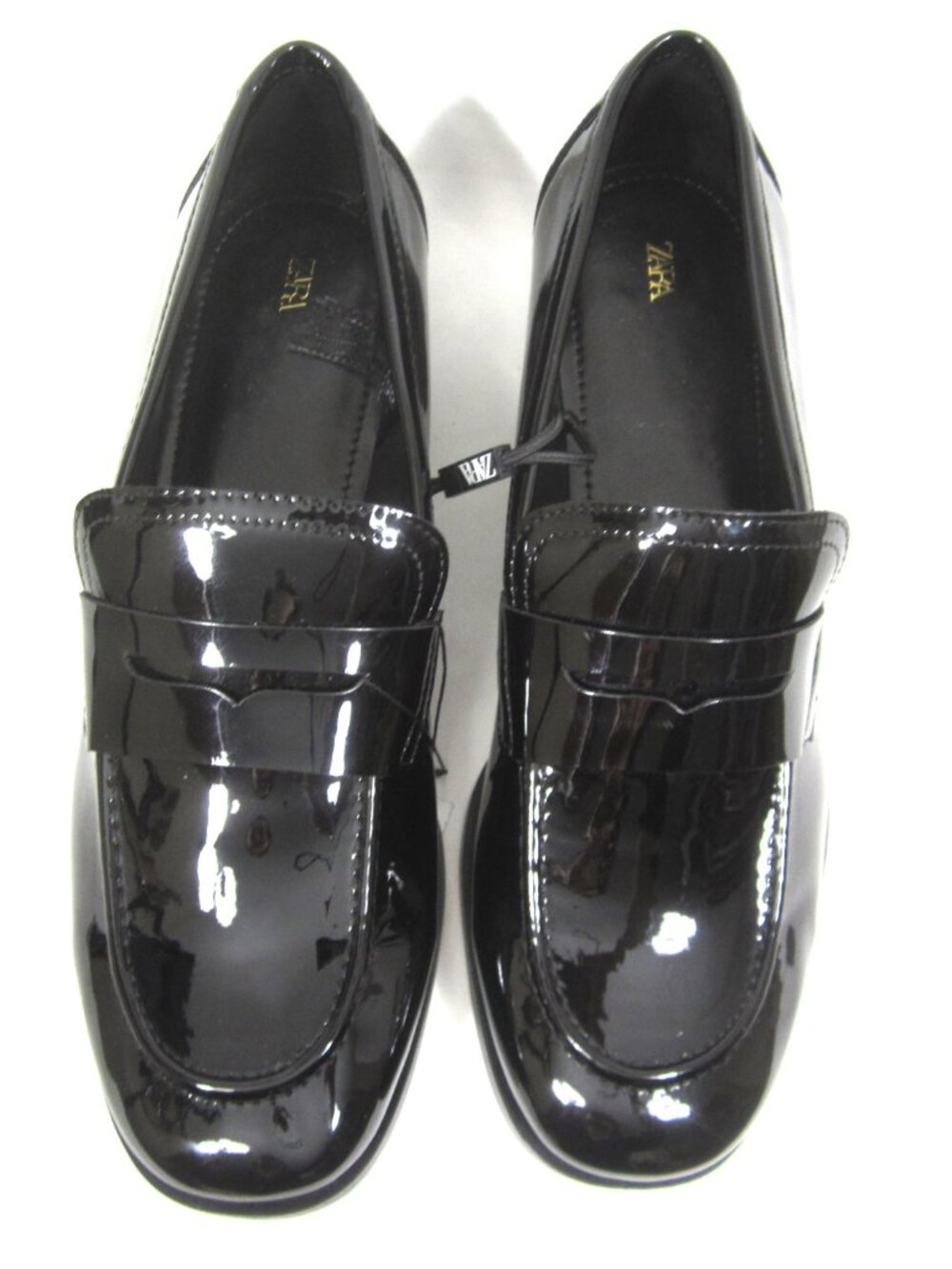 Zara Size 41 US 10 Black Faux Patent Leather Penny Loafers Casual Dress - Picture 5 of 10